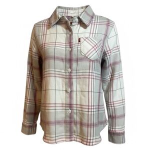 Levi’s Kids Plaid Button-Down Shirt 4/5 Girls Pink Gray Flannel